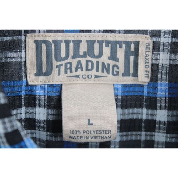 Duluth Blue Gray Plaid Short Sleeve Button Front Shirt Size Large - Picture 6 of 6
